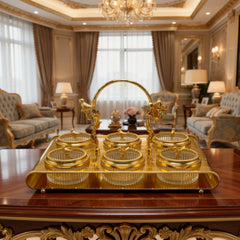 Luxury 6-Partition Dry Fruit Serving Set – Glass Bowls with Golden Designer Tray