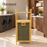 Modern Eco-Friendly Bamboo Laundry Organizer Cabinet with Shelf & Removable Inner Fabric Liner Bag