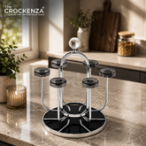 Luxury Rotating Glass Holder Stand with Crystal Handle | Premium 6-Glass Countertop Organizer