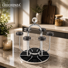 Luxury Rotating Glass Holder Stand with Crystal Handle | Premium 6-Glass Countertop Organizer