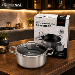 OSFE 24CM Tri-Ply Stainless Steel Casserole with Glass Lid – Premium Cooking Pot