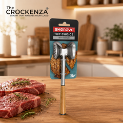 Premium Silver Meat Tenderizer with Wooden Handle – Dual-Sided Manual Meat Hammer for Steak, Beef & Chicken