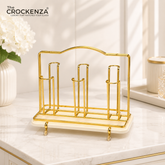 Luxury Gold Glass Holder Stand with Acrylic Plate| Premium Countertop Glass Organizer Rack