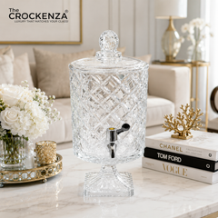 Luxury Crystal Glass Beverage Dispenser with Tap – 4.5L Diamond Cut Drink Dispenser