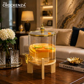 Luxury Glass Beverage Dispenser with Wooden Stand & Gold Faucet - 2.6L / 3.6L Juice, Lemonade & Water Drink Dispenser
