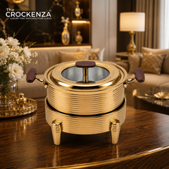Luxury Stainless Steel Golden Round Food Warmer with Glass Lid | Premium Buffet Chafing Dish | 18cm, 20cm, 22cm, 24cm, 26cm & 28cm