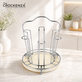 Luxury Gold Rotating Glass Holder Stand with Marble Base | Premium 6-Glass Organizer