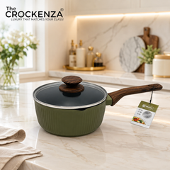 Baroly 18CM Non-Stick Sauce Pan with Glass Lid & Wooden Handle | Premium Induction Compatible