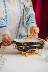 Luxury Imported Black Marble Rectangular Porcelain Serving Dishes – Lidded with Handles (Three Sizes)