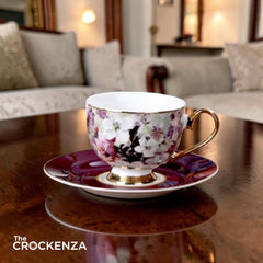 Victorian Flora Tea Cup & Saucer Set – Johnson Bros-Inspired Vintage Chintz with Gold Detailing