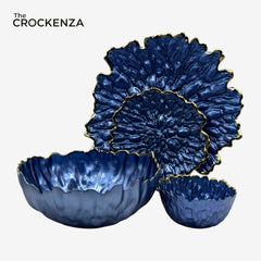 Midnight Luxe 14-Piece Luxury Fruit & Cake Serving Set | Deep Navy Blue with Gold Edge Finish