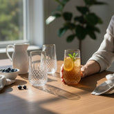 Luxury Diamond-Cut Glass Tumblers – 6-Piece Imported Set | Tall Gold-Rimmed Glasses for Water, Juice, Cocktails & More