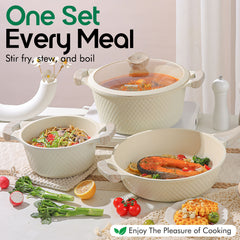 DONNOR GLORY 15-Piece Premium Non-Stick Cookware Set – Luxury Cooking Pots, Fry Pan & Kitchen Utensils | Induction Bottom