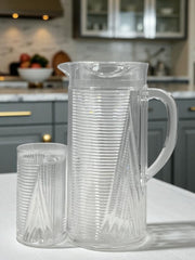 Modern Line-Cut Acrylic Water Set – Lightweight Jug with 6 Tumblers | Shatterproof & Stylish