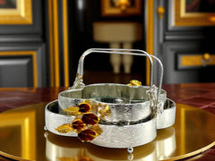 2 Pcs Elegant Floral Shaped Platter Set – Stylish Serving for Every Occasion - Gold & Silver