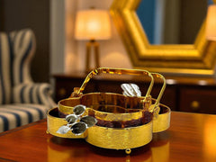 2 Pcs Elegant Floral Shaped Platter Set – Stylish Serving for Every Occasion - Gold & Silver