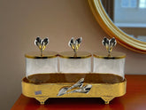 Elegant Gold & Silver 3-Pcs Candy Jar Set with Floral Base – Luxe Storage Elegance