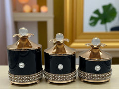 Luxury Pearl-Embellished Candy Jar Set – 3 Pcs | Decorative Storage for Sweets, Dry Fruits & More