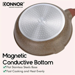 DONNOR 15-Piece Non-Stick Cookware Set | Premium Aluminum Pots & Pans with Glass Lids | Induction & Gas Compatible - Brown