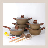 DONNOR 15-Piece Non-Stick Cookware Set | Premium Aluminum Pots & Pans with Glass Lids | Induction & Gas Compatible - Brown