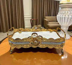 Premium Gold-Plated Decorative Platter | Imported Rectangular Serving Tray