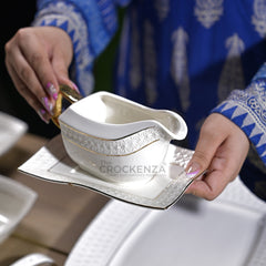75-Piece Luxury Imperial Thailand inspired Porcelain Dinner Set – Ivory White Tableware with Gold Filigree Accent Handles