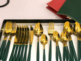Premium Imported AYD 24 pieces Cutlery Set (Green & Golden) - Serves 6 persons