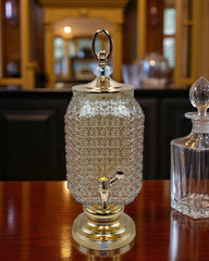 Luxury Glass Beverage Dispenser with faucet - Crystal Gold Floral detaililng (3Ltrs)
