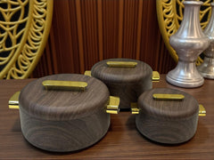 Imported Luxury Collection | Forever Gold 3Pcs Thermal Hotpot Set | Dark Wooden Round