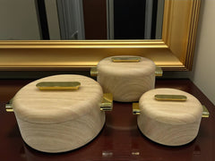 Imported Luxury Collection | Forever Gold 3Pcs Thermal Hotpot Set | Light Wooden Grain Round
