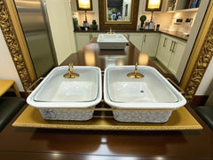 Elegant Twin Rectangular Chafing Dishes (12" each) with handles & Metal Stand – White Textured Buffet Set