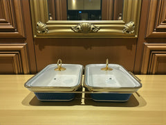 Luxury Rectangular Twin Chafing Dishes with Handles & Metal Stand – Deep Green coloured Buffet Set (12" each)
