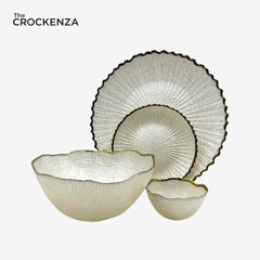 Opal Blossom 14-Piece Luxury Fruit & Cake Serving Set | White with Gold Edge Finish