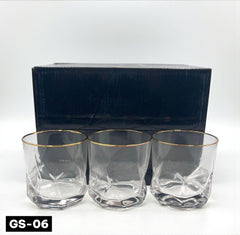Elegant Crystal Whiskey Glasses – 6-Piece Imported Set | Gold-Rimmed Tumbler Glasses