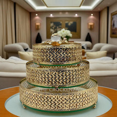 Premium Metallic Candy Dish Set with Crystal Knobs & Glass Base | Elegant Round Serving Masterpieces