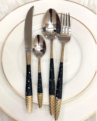 Royal Elegance 24 Pcs Imported Gold Cutlery Set - Serves 6 Persons (24Pcs)