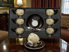 Premium Johnson Bros Inspired 12 Pc Tea Cup & Saucer Set – Vintage Beige Floral Design