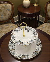 Royal Albert-Inspired 2-Tier Bone China Pastry Stand – Elegant Floral Design with Gold Handle