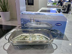 Luxury 3L Rectangular Glass Chafing Dish with Mirror-Finish Stainless Steel Lid & Candle Stand