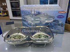 Luxury Twin Glass Chafing Dish Set – 2 × 1.5L Heat-Resistant Serving Warmers with Stainless Steel Lid & Stand