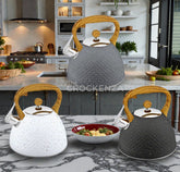 Luxury 3L Stainless Steel Whistling Tea Kettle | Wood-Grain Handle