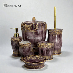The Sovereign Amethyst Ensemble: 6-Piece Hand-Finished Marbled Resin Suite with Ornate Gilded Filigree
