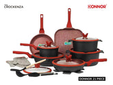 DONNOR 21-piece PFOA Free Aluminum Non-Stick Cookware Set - Black & Red
