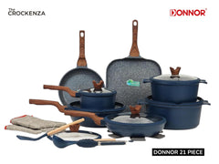 DONNOR 21-piece PFOA Free Aluminum Non-Stick Cookware Set - Navy Blue