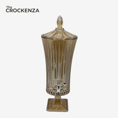 Amber Gold Glass Beverage Dispenser 4.5 Ltr with Stand & Tap – Luxury Ribbed Drink Dispenser for Juice, Water & Ramadan Serving
