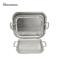 Luxury 3 Pcs Stainless Steel Serving Tray Set – Mirror Polish Finish with Silver Handles