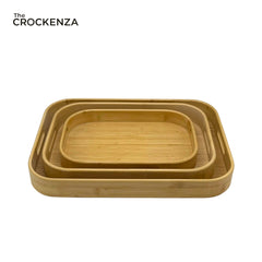 The Crockenza Washable Bamboo Serving Tray Set - 3-Piece Eco-Friendly Nesting Trays with Rounded Edges