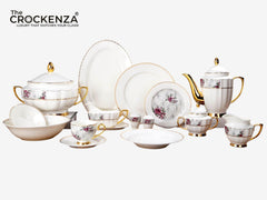 Johnson Bros Inspired Royal Floral Bone China Luxury Dinner Set | 65 & 89 Piece Gold-Gilded Collection