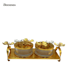 Luxury Golden 2-Compartment Dry Fruit & Candy Serving Set – Elegant Table Décor & Centerpiece