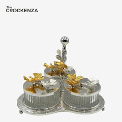 Elegant Silver 3-Compartment Dry Fruit & Candy Serving Set – Elegant Table Décor & Centerpiece